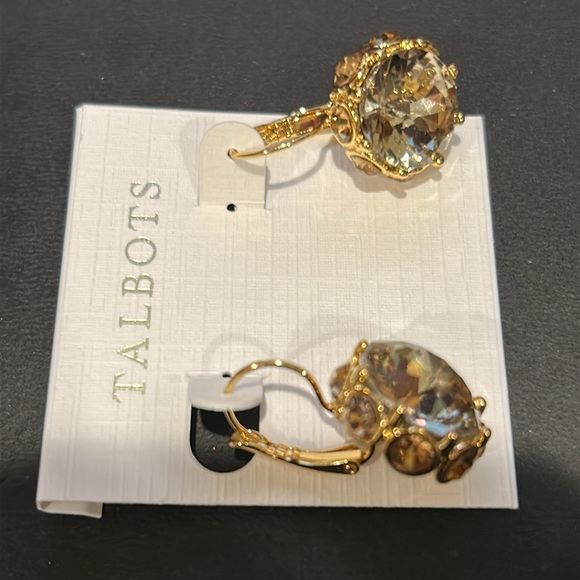 Talbots Yellow Gold Tone Encrusted Bezel Crystal Drop Earrings with Lever back - Picture 4 of 7
